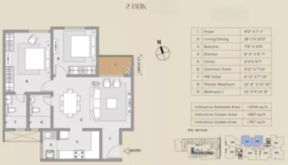 Purva Ai 2 BHK apartment Floor Plan by Puravankara Group located in Off Marathahalli ORR Yemalur, Bellandur, East Bangalore.