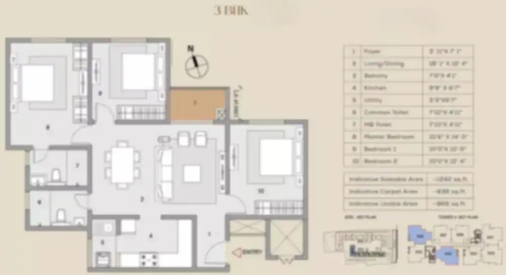 Purva Ai 3 BHK apartment Floor Plan by Puravankara Group located in Off Marathahalli ORR Yemalur, Bellandur, East Bangalore.